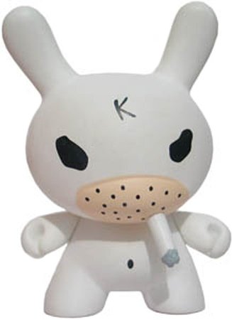 White Hate (Chase)  figure by Frank Kozik, produced by Kidrobot. Front view.