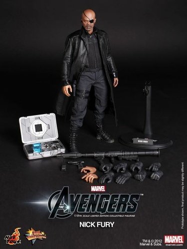 Nick Fury figure, produced by Hot Toys. Front view.