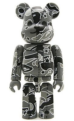 Bape Play Be@rbrick S2 - Light Grey Camo figure by Bape, produced by Medicom Toy. Front view.