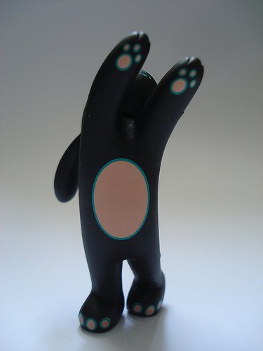flying bunny figure by Tara Mcpherson, produced by Kidrobot. Front view.