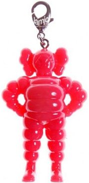 Chum Keychain - Red figure by Kaws, produced by Original Fake. Front view.