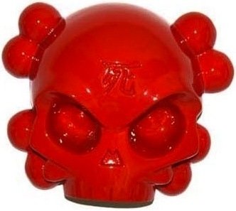 Candy Colored Skullhead - Red figure by Huck Gee, produced by Fully Visual. Front view.