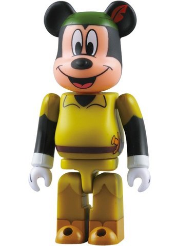 Mickey Mouse as Peter Pan Be@rbrick 100% figure by Disney, produced by Medicom Toy. Front view.