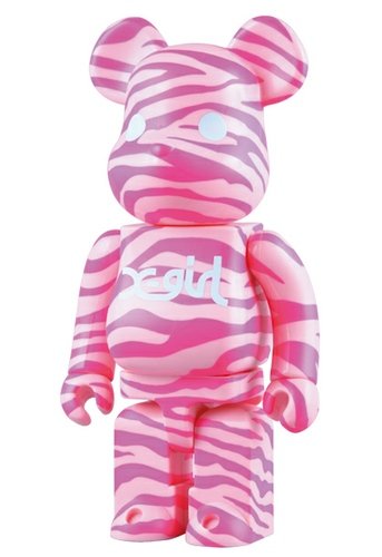 X-girl Be@rbrick 400% - Zebra Pink figure by X-Girl, produced by Medicom Toy. Front view.