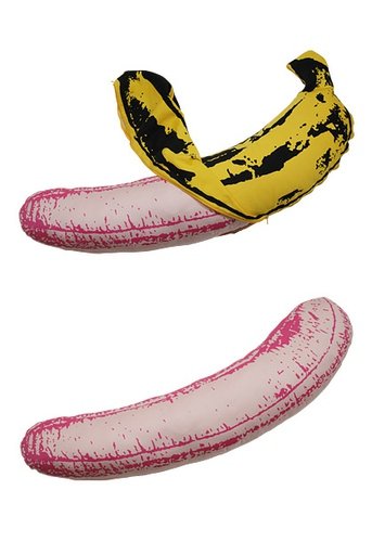 Andy Warhol Banana 48 figure by Andy Warhol Foundation, produced by Medicom Toy. Front view.