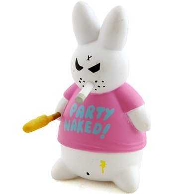 Party Naked Bunny figure by Frank Kozik, produced by Kidrobot. Front view.