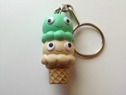 Ice Cream Cone - Mint & Vanilla figure by Heidi Kenney, produced by Kidrobot. Front view.