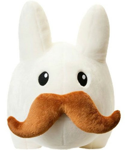 Stache Labbit Plush 24 figure by Frank Kozik, produced by Kidrobot. Front view.