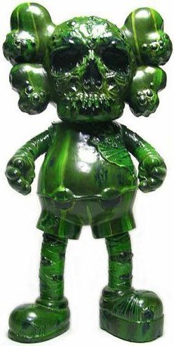 KAWS x Pushead Companion - Green figure by Kaws X Pushead, produced by Medicom Toy. Front view.