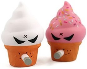 Jerome - Pink & White figure by Frank Kozik, produced by Kidrobot. Front view.