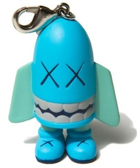 Blitz Keychain - Blue figure by Kaws, produced by Medicom Toy. Front view.