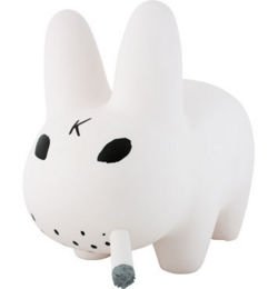 White 10 Labbit figure by Frank Kozik, produced by Kidrobot. Front view.