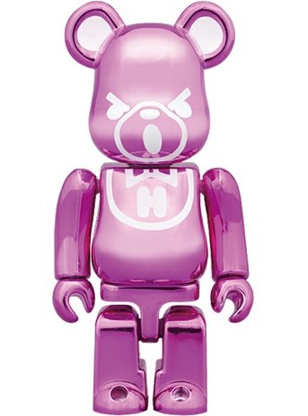 Hysteric Bear Be@rbrick 100% - Metallic Pink figure by Hysteric Glamour, produced by Medicom Toy. Front view.