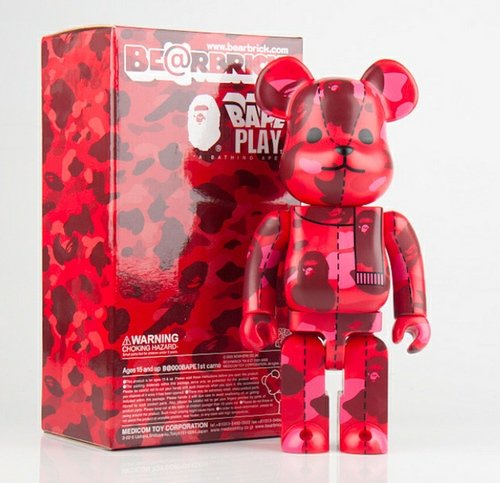 BAPEPLAY Bearbrick 400% Red figure by Bape, produced by Medicom Toy. Front view.