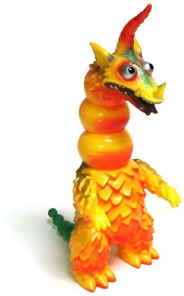 Dragamel - Orange/ Yellow  figure by Tim Biskup, produced by Gargamel. Front view.