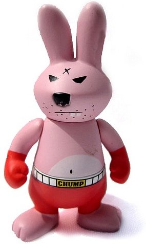 Mookie figure by Frank Kozik, produced by Kidrobot. Front view.