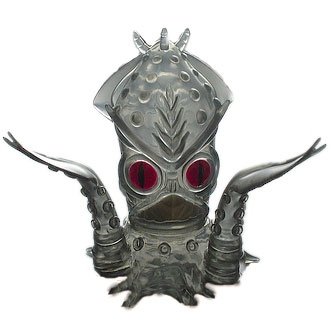 Ika-Gilas - Clear Grey w/ Red Eyes figure by Frank Kozik, produced by Wonderwall. Front view.