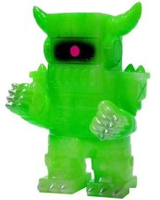 F.U. Robot - GID/ Neon Green Swirl, SDCC 2013 figure by Lucky Nakazawa, produced by Gargamel. Front view.