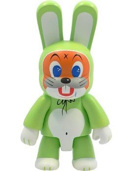 Happy Bunny - Green figure by Frank Kozik, produced by Toy2R. Front view.
