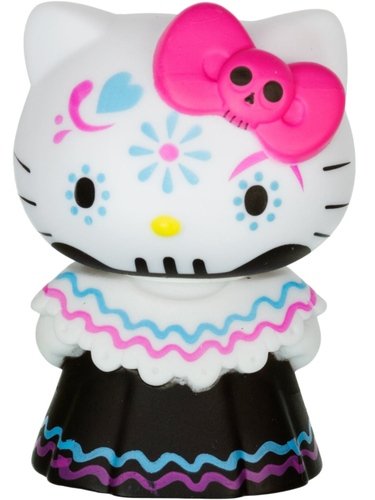 Hello Kitty Horror Mystery Minis - Pink Bow Calavera Day of the Dead figure by Sanrio, produced by Funko. Front view.
