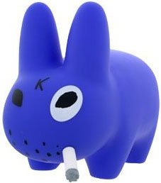 Smorkin Labbit 10 - Blue figure by Frank Kozik, produced by Kidrobot. Front view.