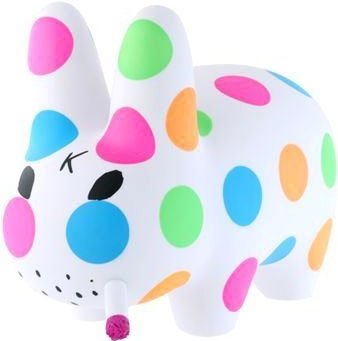 Smorkin Labbit - Polka Dot  figure by Frank Kozik, produced by Kidrobot. Front view.