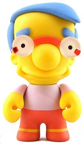 Milhouse Van Houten figure by Matt Groening, produced by Kidrobot. Front view.