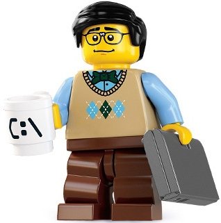 Computer Programmer figure by Lego, produced by Lego. Front view.