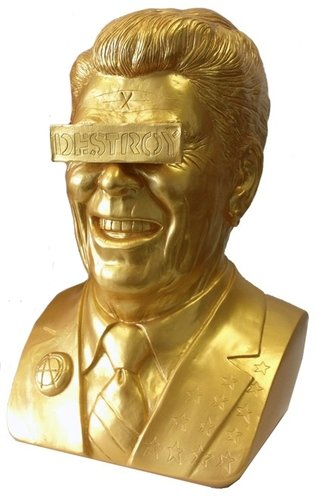 Gipper Reagan Bust - 3DRetro Exclusive figure by Frank Kozik, produced by Ultraviolence. Front view.