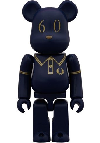 Fred Perry 60th Anniversary Be@rbrick 100% figure by Fred Perry, produced by Medicom Toy. Front view.