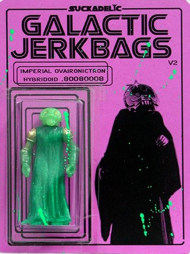 Galactic Jerkbag V2 figure by Sucklord, produced by Suckadelic. Front view.