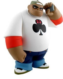 Russell - Black Edition figure by Jamie Hewlett, produced by Kidrobot. Front view.