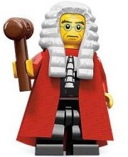 Judge figure by Lego, produced by Lego. Front view.