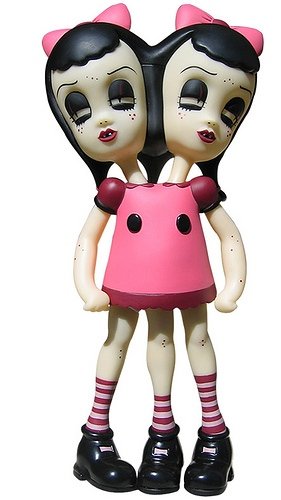 Katie and Sadie figure by Camille Rose Garcia, produced by Necessaries Toy Foundation. Front view.