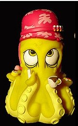 8 Hands for Bad Octopus Yellow figure by Vinnie Fiorello, produced by Wunderland War . Front view.