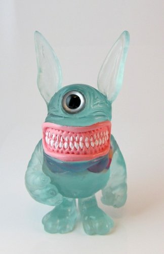 Clear Turquoise Meatster Bunny  figure by Motorbot, produced by Deadbear Studios. Front view.