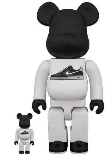 Lunar Force 1 Be@rbrick 100% & 400% figure by Nike, produced by Medicom Toy. Front view.