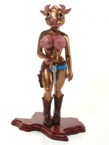 Cathy Cowgirl figure by Ron English, produced by Strangeco. Front view.