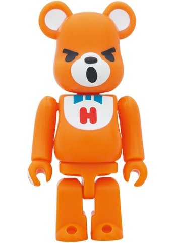 Hysteric Bear Be@rbrick 100% - Orange figure by Hysteric Glamour, produced by Medicom Toy. Front view.