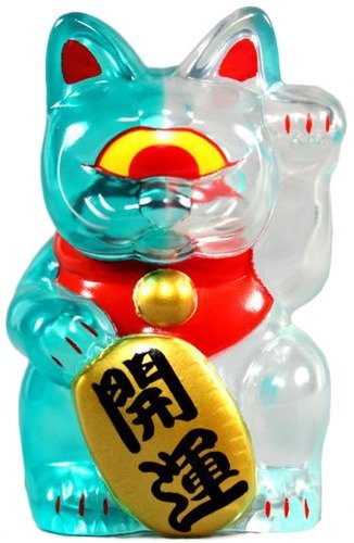 Mini Fortune Cat - Clear Green Split figure by Mori Katsura, produced by Realxhead. Front view.