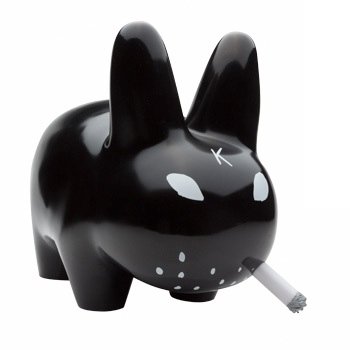 Lustre Gloss Labbit figure by Frank Kozik, produced by Kidrobot. Front view.
