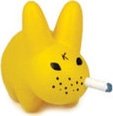 Yellow Labbit figure by Frank Kozik, produced by Kidrobot. Front view.