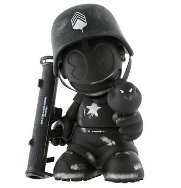 Kidrobot Mascot 17 - Sgt. Robot, Black figure by Dave White, produced by Kidrobot. Front view.