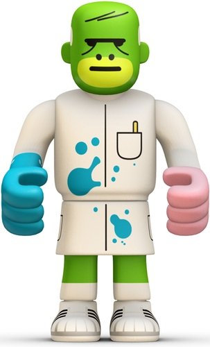Roswell figure by Eboy, produced by Kidrobot. Front view.