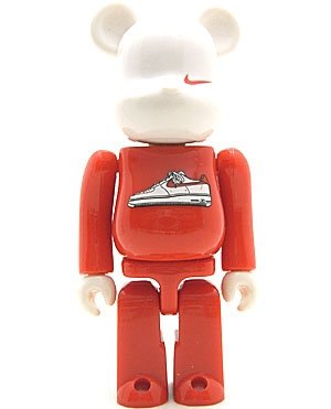 Nike AF1 Be@rbrick 100% figure by Nike, produced by Medicom Toy. Front view.