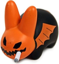 Halloween Labbit (Jack-o-Labbit) figure by Frank Kozik, produced by Kidrobot. Front view.
