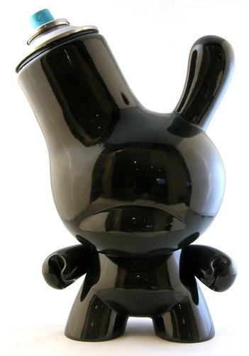 Spray Can Dunny Black figure by Fark Fk, produced by Kidrobot. Front view.