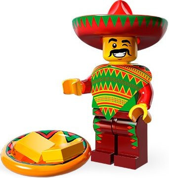 Taco Tuesday Man figure by Lego, produced by Lego. Front view.