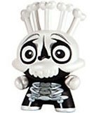 Skeleton Dunny figure by Scribe, produced by Kidrobot. Front view.