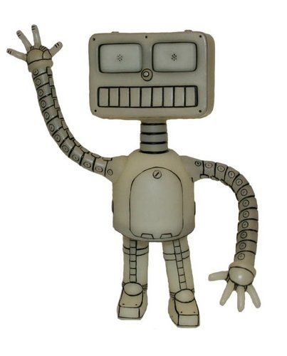 PopFuzz The Robot GID figure by S. L. Powers, produced by Threezero. Front view.